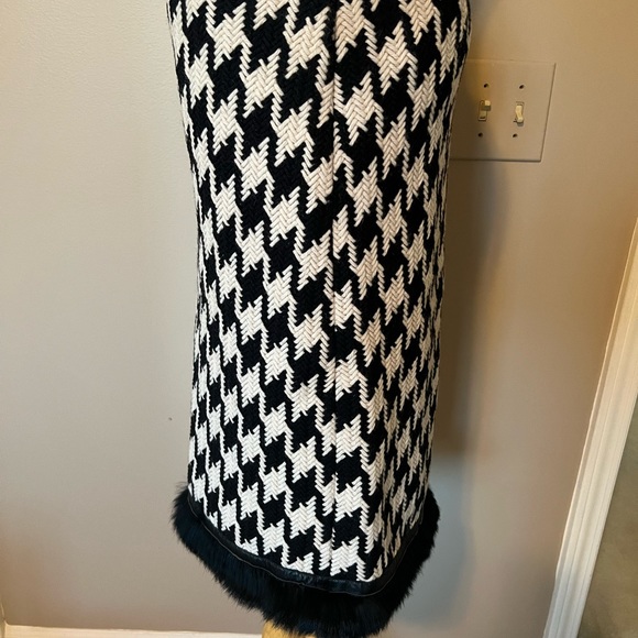 NWT Cynthia Steefe wool herringbone fur and leather trimmed skirt Size 8 - Picture 3 of 6